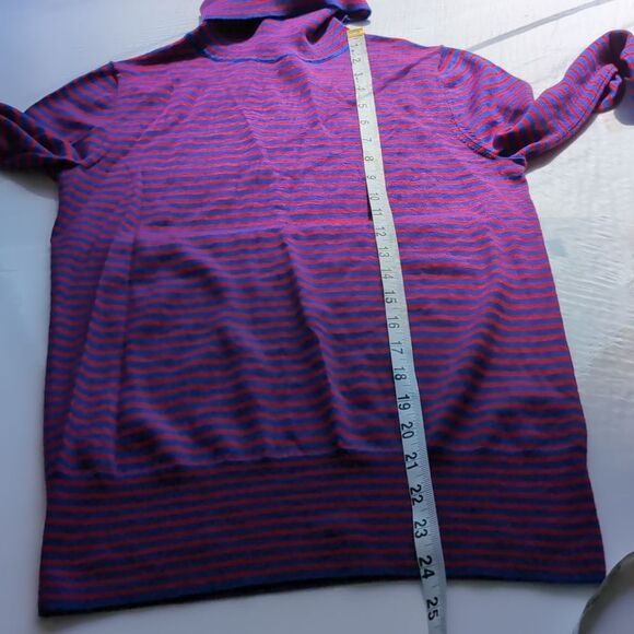J. Crew 💯%Merino Wool Blue & Red Striped Tippi Turtleneck Sweater Size Small - Picture 10 of 11
